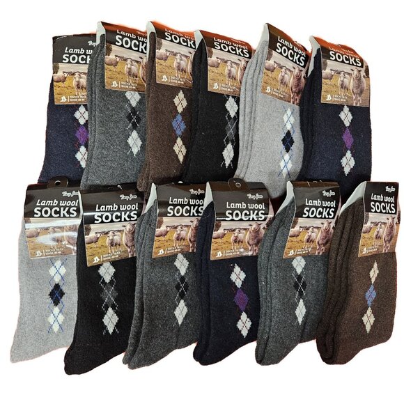Mens Wool Work Socks 12 Pack Thick Warm Winter Crew Outdoor Hiking Cold Weather - Picture 1 of 4